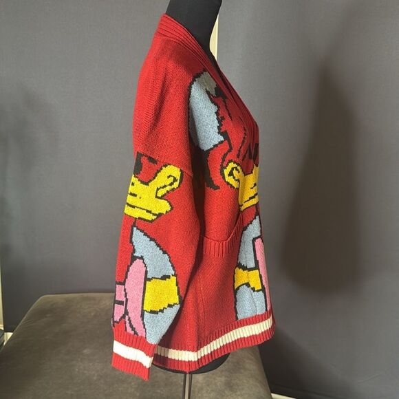 Women’s Donald Duck Red Knit Cardigan Sweater Front Pockets Size S-L NWOT - Picture 2 of 7